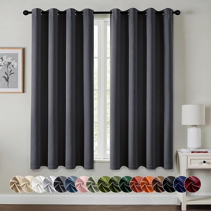 MIULEE Blackout Curtains for Bedroom 2 Panels 55 x 68 Inch Long Dark Grey | by MIULEE
