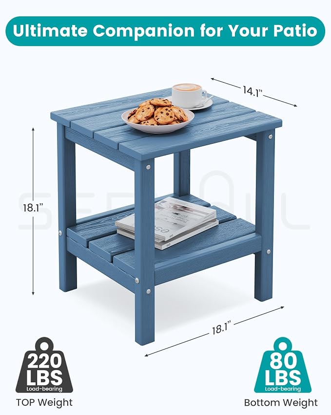 SERWALL 2-Tier HDPE Outdoor Side Tables Set of 2, Weatherproof Rectangular - Image 2
