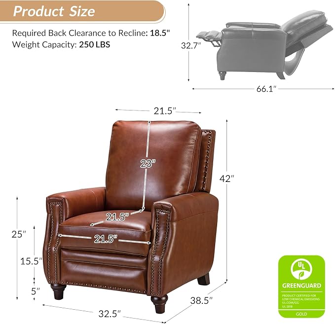 HULALA HOME Genuine Leather Manual Recliner Chair - Image 2