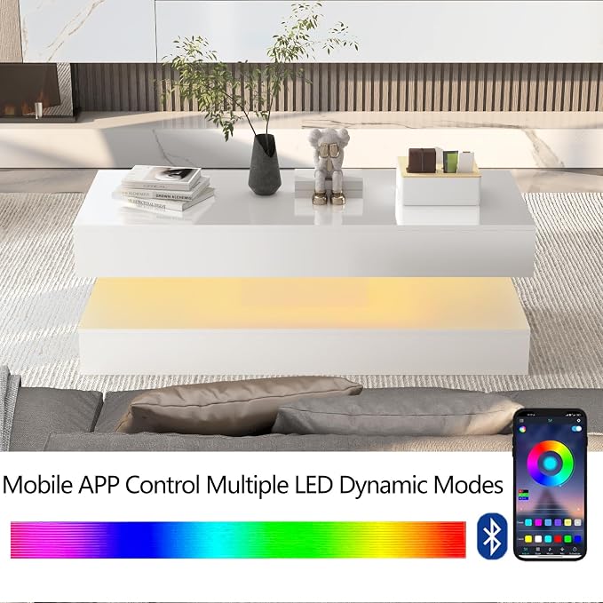 Uspeedy 47.3in Large High Glossy LED Coffee Table - Image 7