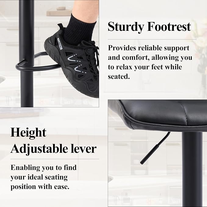 FIRAVOE Bar Stools Set of 4, Adjustable Counter Height Bar Stools 24"-33" - Image 5