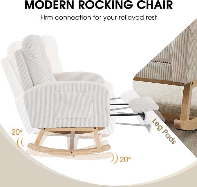 NIOIIKIT Nursery Rocking Chair, Corduroy Upholstered Rocking Chair - Image 5