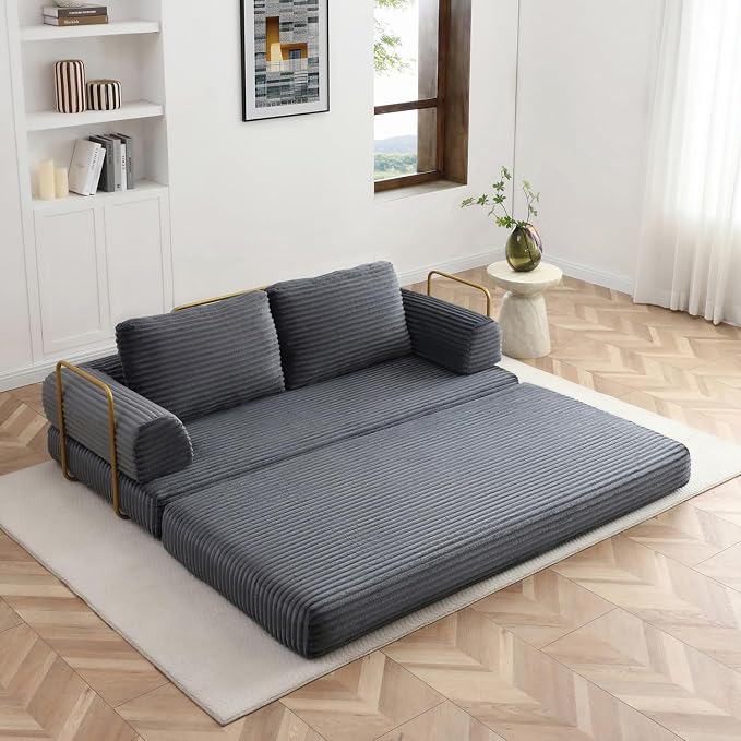 HANXIN 80 Inch Convertible Sleeper Sofa Bed, High Back Plush Corduroy Folding - Image 8