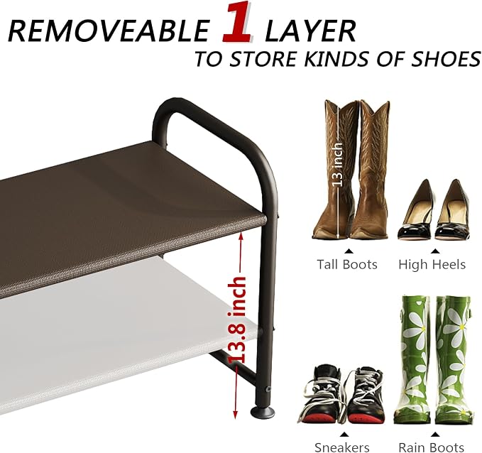 INGIORDAR Shoe Rack 2 Tier Long Storage Organizer Wide Metal Shoe Shelf - Image 5