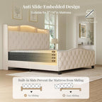 Belffin Queen Size Bed Frame and Headboard, 50.9" Velvet Upholstered Wingback - Image 5