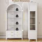 Arched Curio Cabinet with Glass Doors, 4-Tier Display Cabinet with 2 Drawers - Image 2