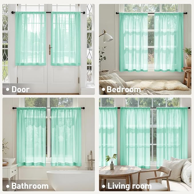 MIULEE Aqua Sheer Curtains 63 Inches Long 4 Panels 42 x 63 Inches | Light - Image 6