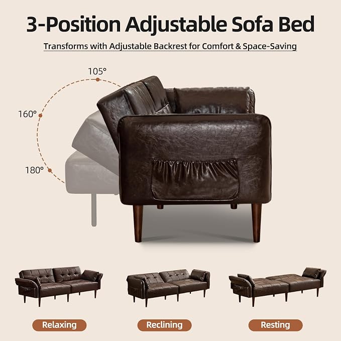 HALLYBEE 85” Futon Sofa Bed, Sleeper Sofa, Small Couch - Image 5