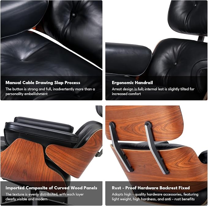Black PU Leather, Mid Century Chaise Lounge Chair Indoor, Chair - Image 8