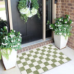 Front Door Mat Outside Entrance 2x3 Green White Checkered Rug | Non-Slip - Image 4