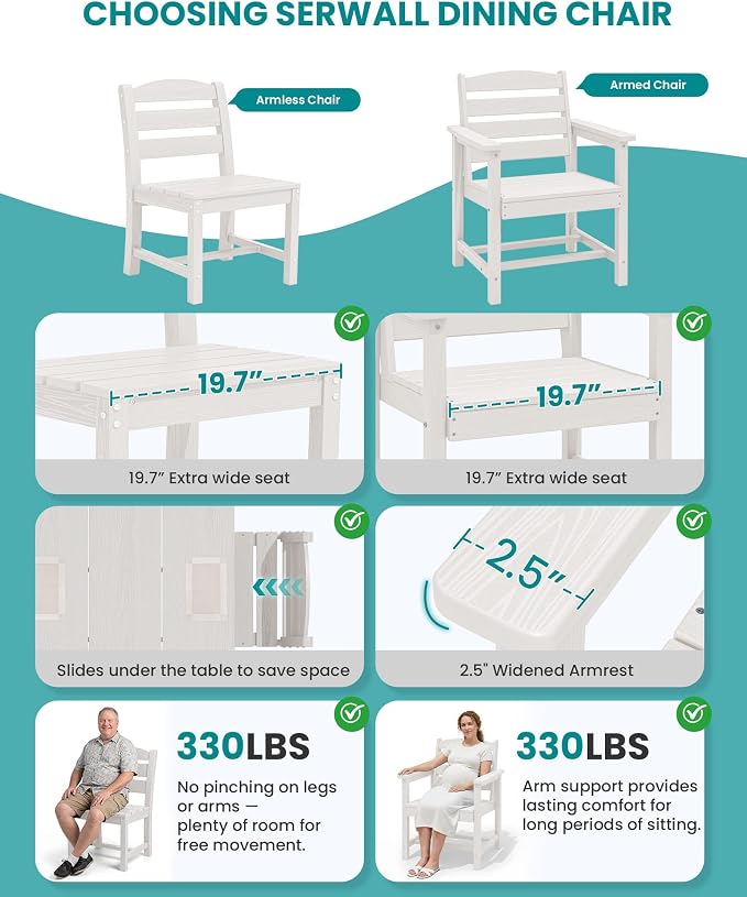 SERWALL Patio Dining Set with 15FT Double Side Umbrella, Outdoor Dining Sets - Image 8