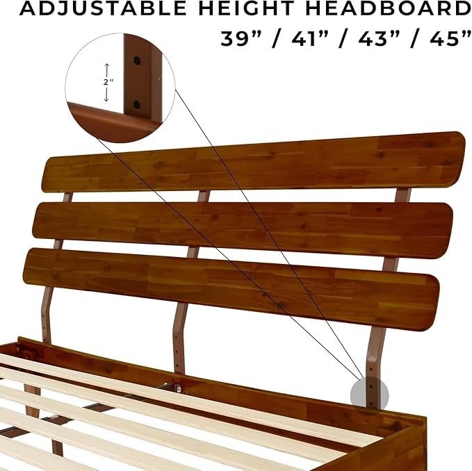 Bme Caden King Size Bed Frame and Adjustable Headboard, 15 Inch Mid Century - Image 4