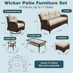 Patio Furniture Set, High Back Rattan Sofa & Swivel Rocker Chairs, Weather - Image 6