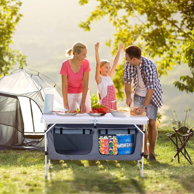 Folding Camping Table with Storage Aluminum Lightweight Camp Table Height - Image 4