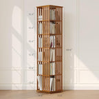 YOWOS Rotating Bookshelf Tower, 360° Display Spinning Bookcase, Bamboo - Image 3