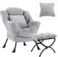 Lazy Chair with Ottoman, Large White Gray Lounge Accent Chair with Ottoman and by HomeEastllyHome