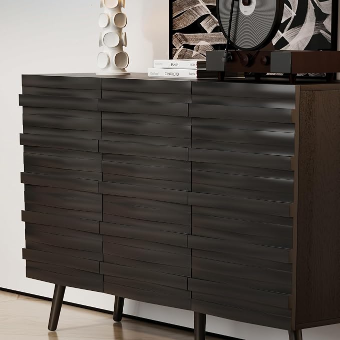 Fluted Storage Unit Cabinet, Modern Black Console Cabinets - Image 7