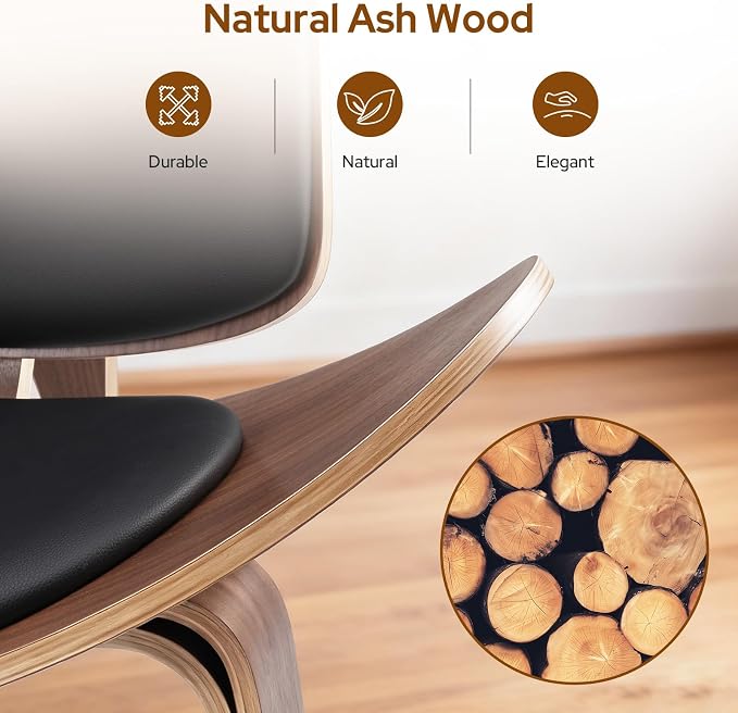 Modern Shell Lounge Accent Chairs, Faux Genuine Leather Mid Century Armless - Image 2