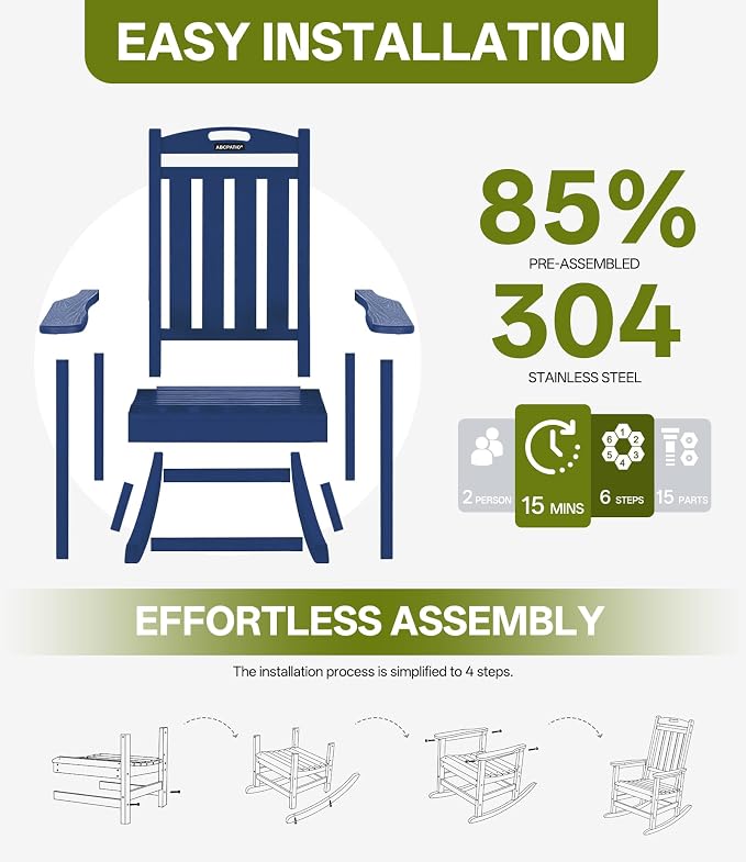 Outdoor Adirondack Rocking Chairs All-Weather HDPE Patio Rocker Chair - Image 7