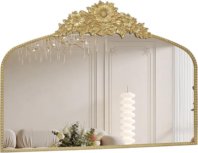 Arch Antique Gold Mirror, 40x30inch Baroque Style Vintage Metal Frame Wall by IPOUF