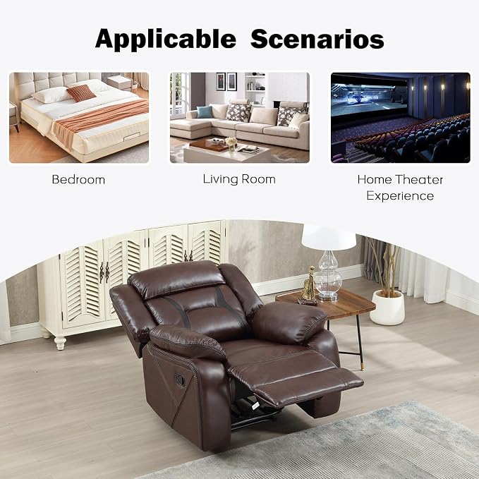 EBELLO Faux Leather Manual Recliner Chair, Modern Design Single Reclining Sofa - Image 6