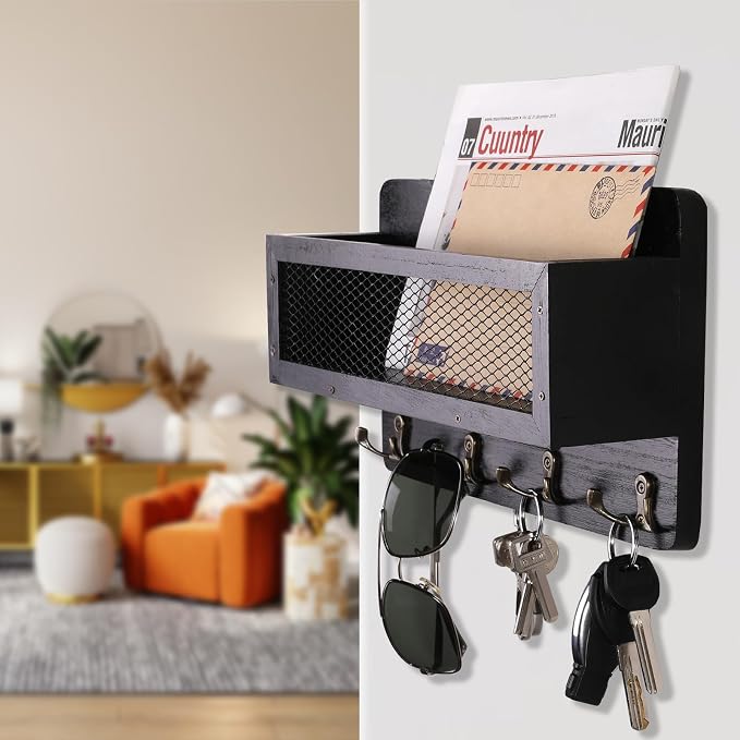 ADIIL Mail and Key Holder for Wall Decorative, Wooden Wall Mount Key Rack - Image 2