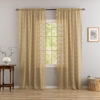 YJ YANJUN Vintage Lace Curtains 84 Inches Long-Victorian Floral Pattern Taupe - Image 2