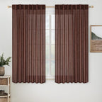 MIULEE Chocolate Brown Linen Curtains 52x63 Inch Long 2 Panels by MIULEE