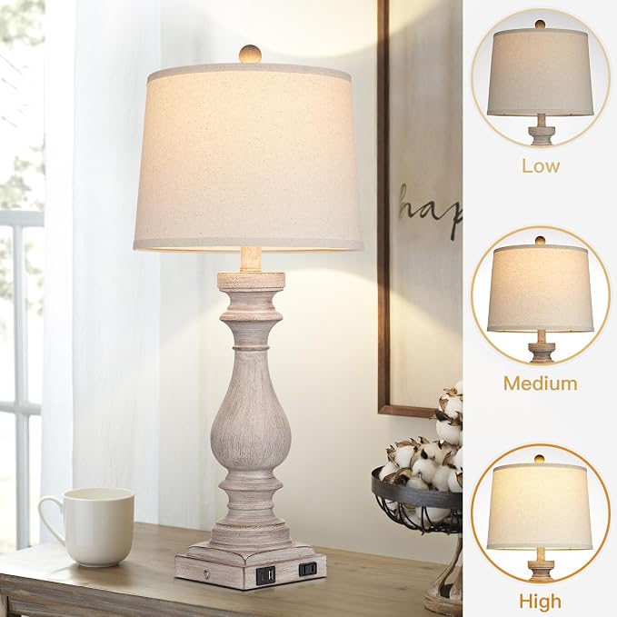 Cinkeda 29" Tall Table Lamp for Living Room Set of 2, Vintage Bedside - Image 2