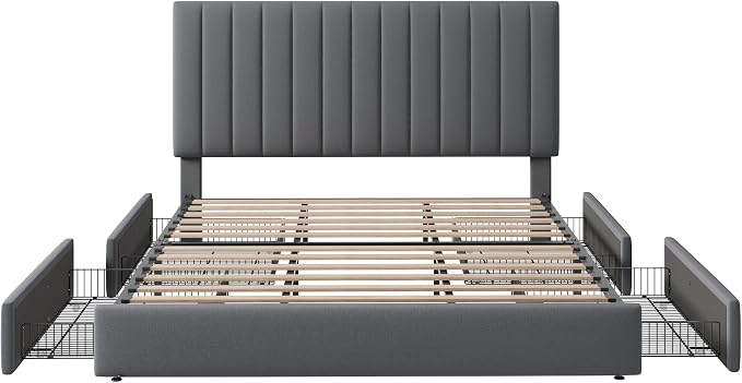 Allewie King Size Storage Bed Frame, Vertical Channel Tufted Adjustable - Image 8