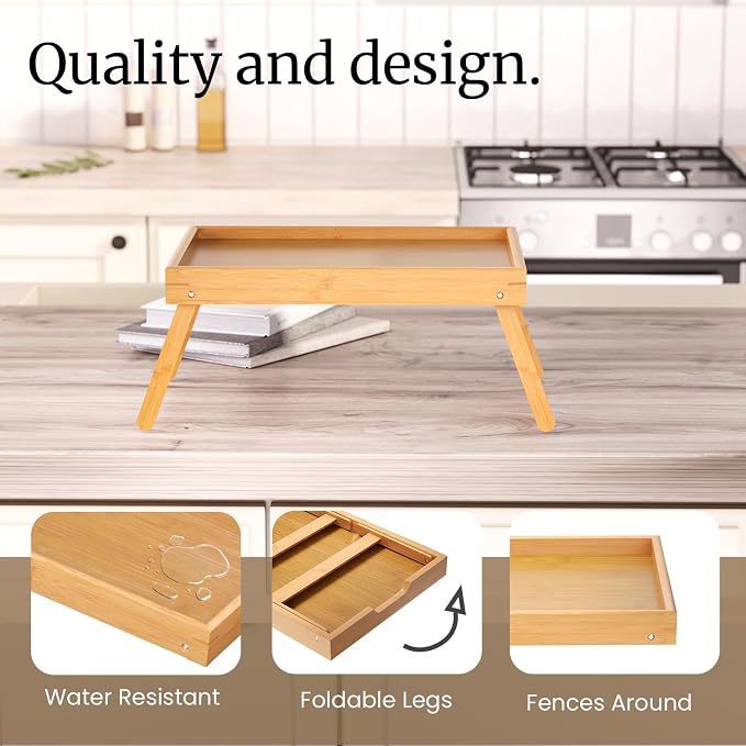 Fibogollo 2 Pack Bamboo Bed Tray Table - Image 3