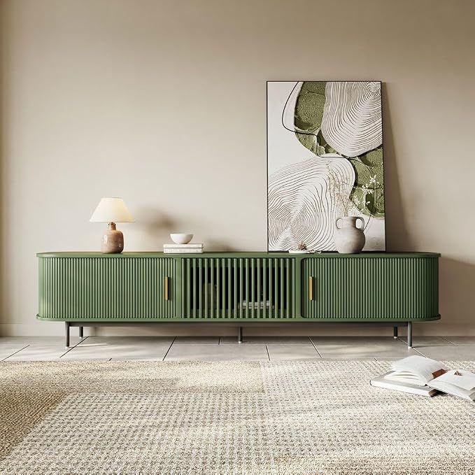 POVISON Fully-Assembled Modern Green TV Stand - Image 2