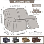 TAOCOCO Recliner Loveseat Slipcover, 6 Pieces Dual Recliner Sofa Covers - Image 5
