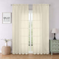 Cream Sheer Curtains 84 Inches Long 2 Pcs, Dual Rod Pocket Breathable Rustic by Lecloud