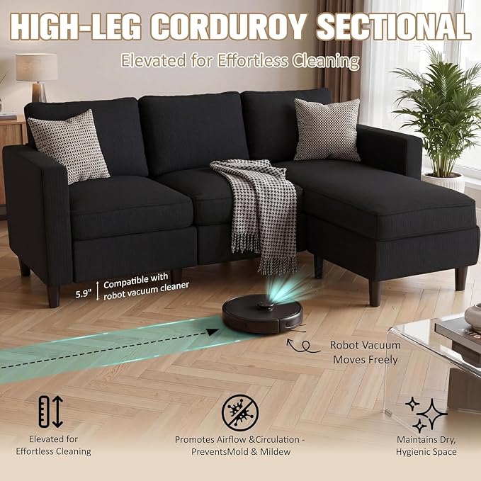 JAMFLY Sectional Sofa for Living Room, 3-Seat Reversible Couch - Image 6