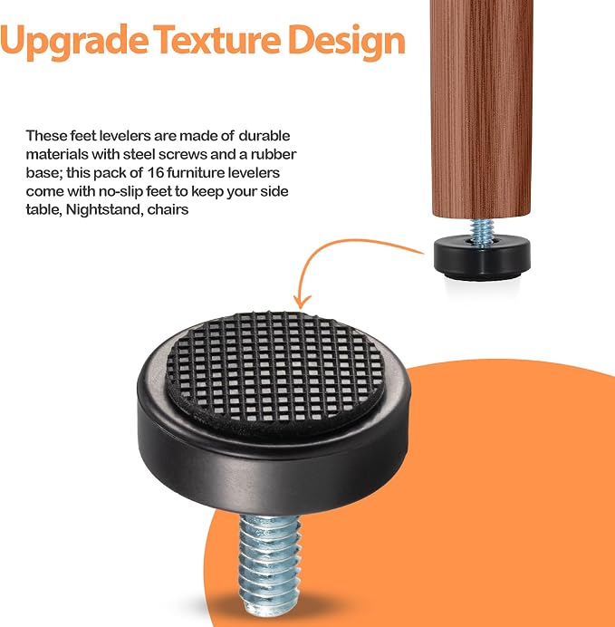 M6 Adjustable Furniture Leveler, 16 Pack Rubber Leveling Feet Screws in Threaded - Image 4