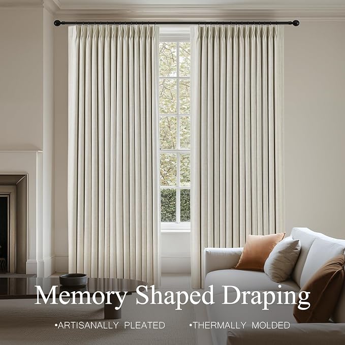 Pinch Pleated Linen Curtains 100% Blackout 95 Inches Long - Image 3