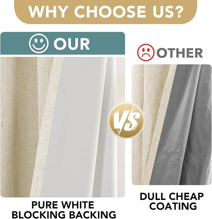 H.VERSAILTEX Linen Blackout Curtains Durable Thick Textured Linen Look 100% - Image 3