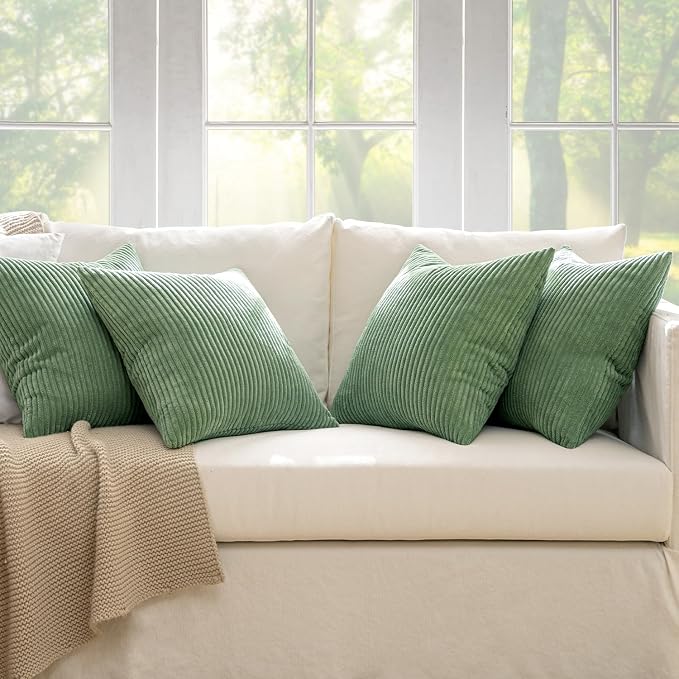 MIULEE Soft Corduroy Decorative Throw Pillow Covers Sage Green 18x18 | Set of 4 - Image 5