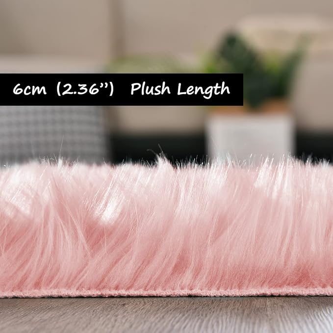 Goolela Pink Faux Sheepskin Fur Rug 4x6 Fluffy Fuzzy Furry Area Rug - Image 3