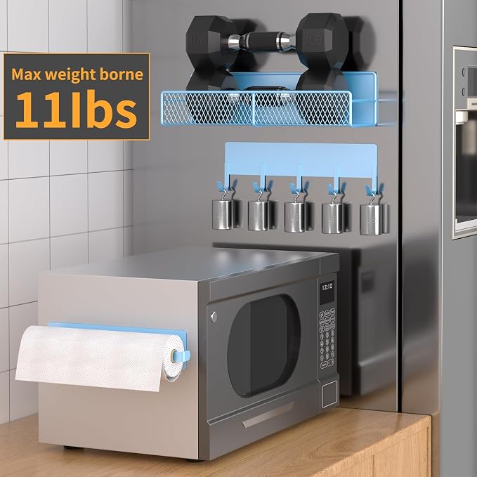 Magnetic Spice Rack for Refrigerator, 7 Pack Metal Magnetic Shelf Blue - Image 4
