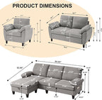 84" Convertible Sectional Sofa Set, 3 Seat L Shaped Couch - Image 2
