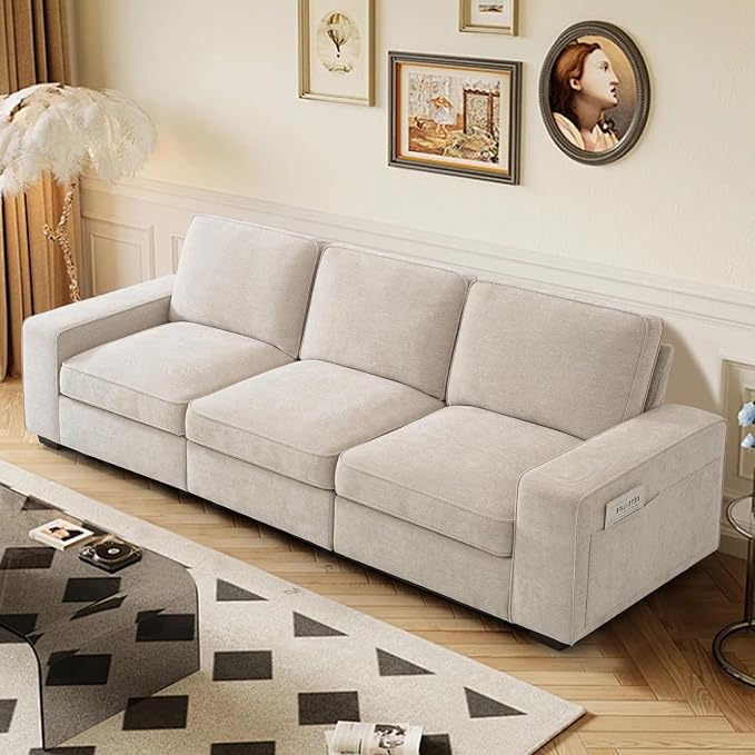 TEKAMON 100" Modular Sofa with Seats Storage, Comfy 3-Seater Chenille Fabric - Image 7