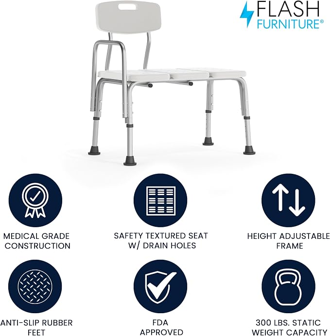 Flash Furniture HERCULES Series 300 Lb. Capacity Adjustable White Bath & Shower - Image 2