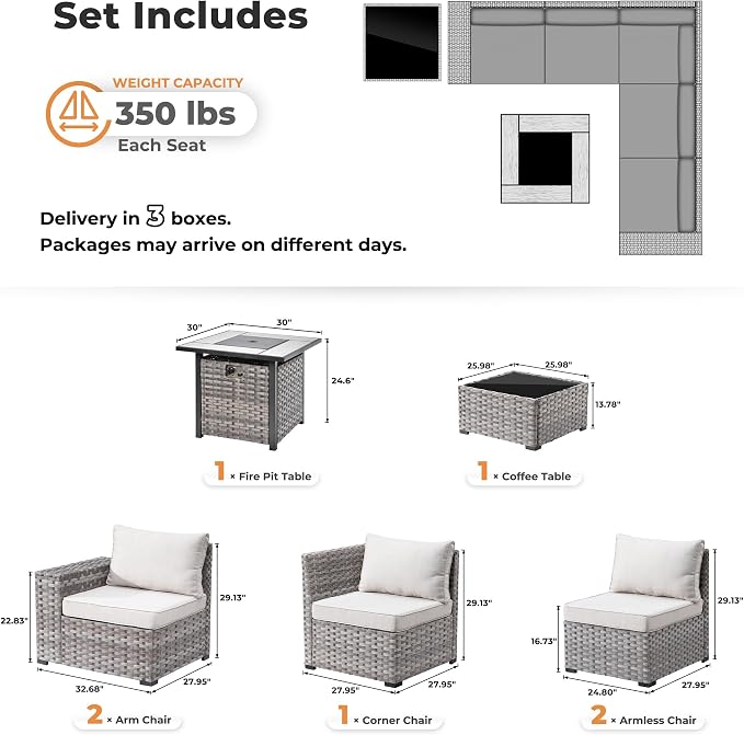ovios 7 Pieces Patio Furniture Set, Outdoor Wicker Sectional Sofa - Image 8
