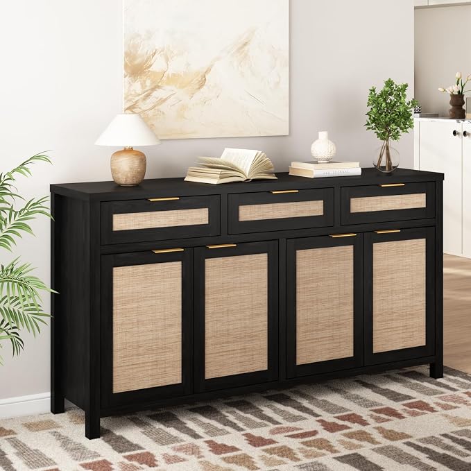 HOKYHOKY Rattan Sideboard Buffet Cabinet, Boho Storage Cabinet - Image 2
