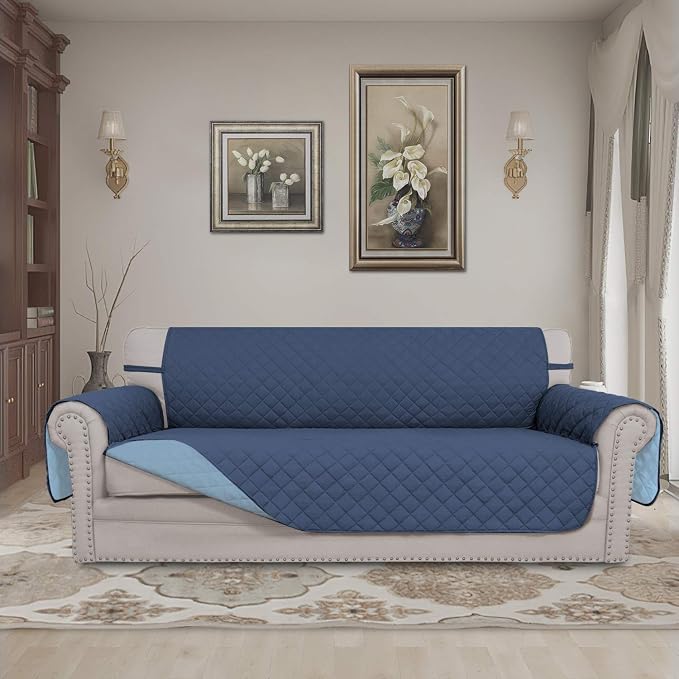 Easy-Going Reversible Couch Cover, 4 Seater Sofa, Dark Blue/Light Blue | - Image 2