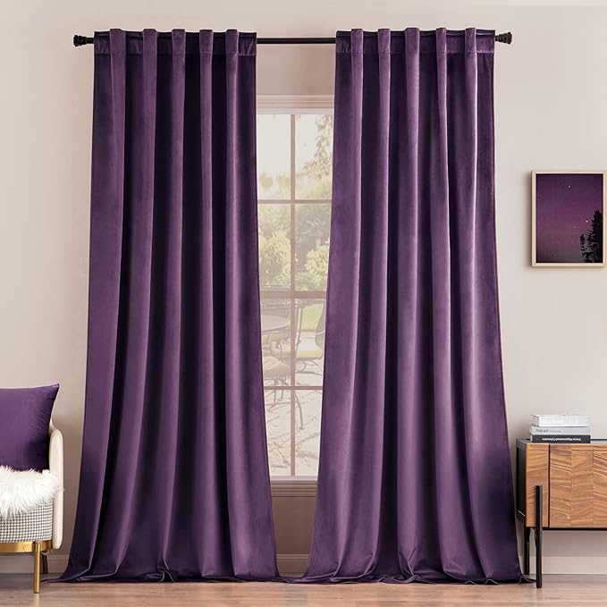 MIULEE Purple Velvet Curtains 52x90 inches Luxury Blackout Curtains | Thermal by MIULEE