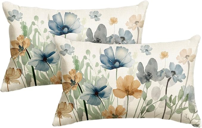 AVOIN colorlife Poppy Chinoiserie Flowers Pillow Covers 12x20 Inch Set of 2 | by AVOINcolorlife