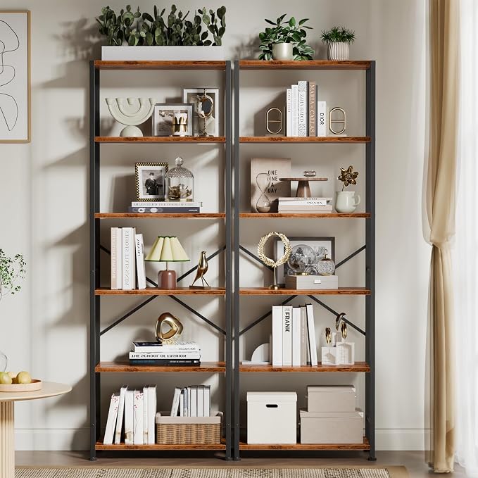 Furologee 6 Tier Book Shelf, Tall Wide Bookshelf, Industrial Open Bookcase - Image 7